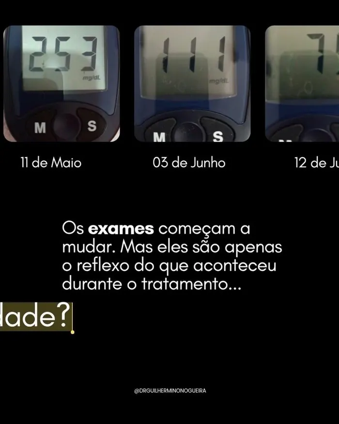 Medidor de glicose marcando 253 e depois 111